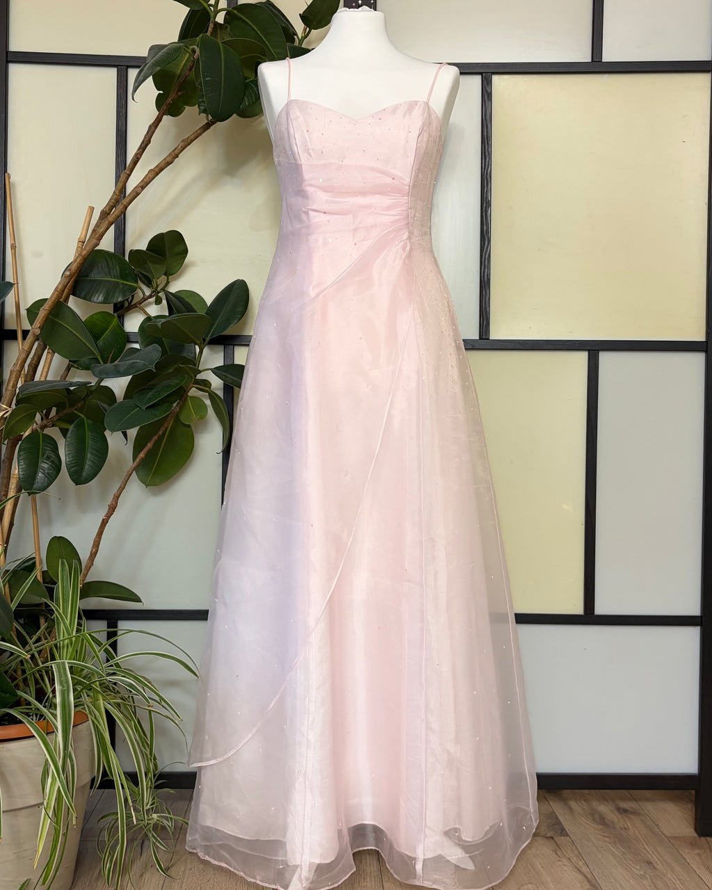 Powder pink maxi dress embellished with beads