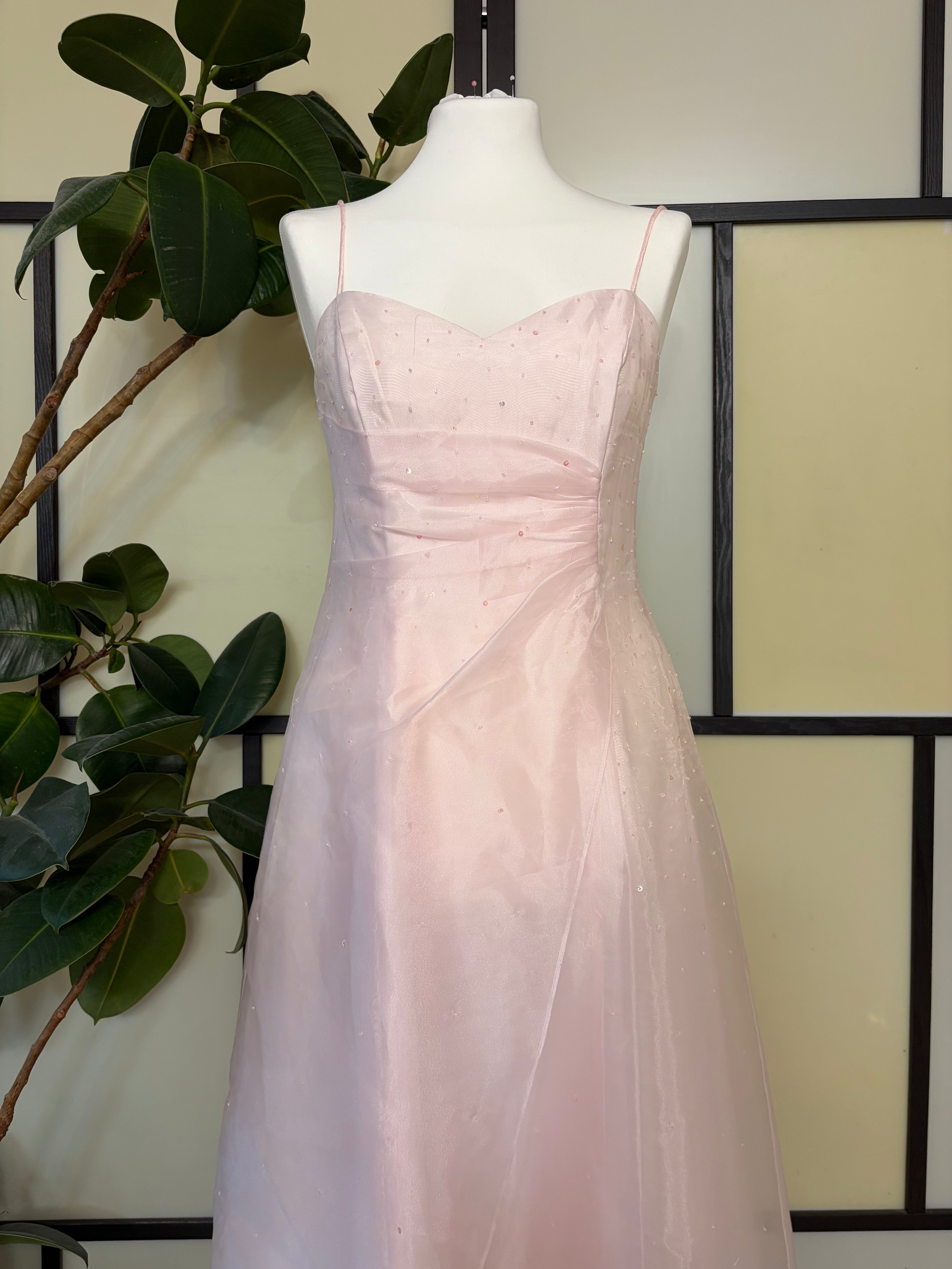 Powder pink maxi dress embellished with beads