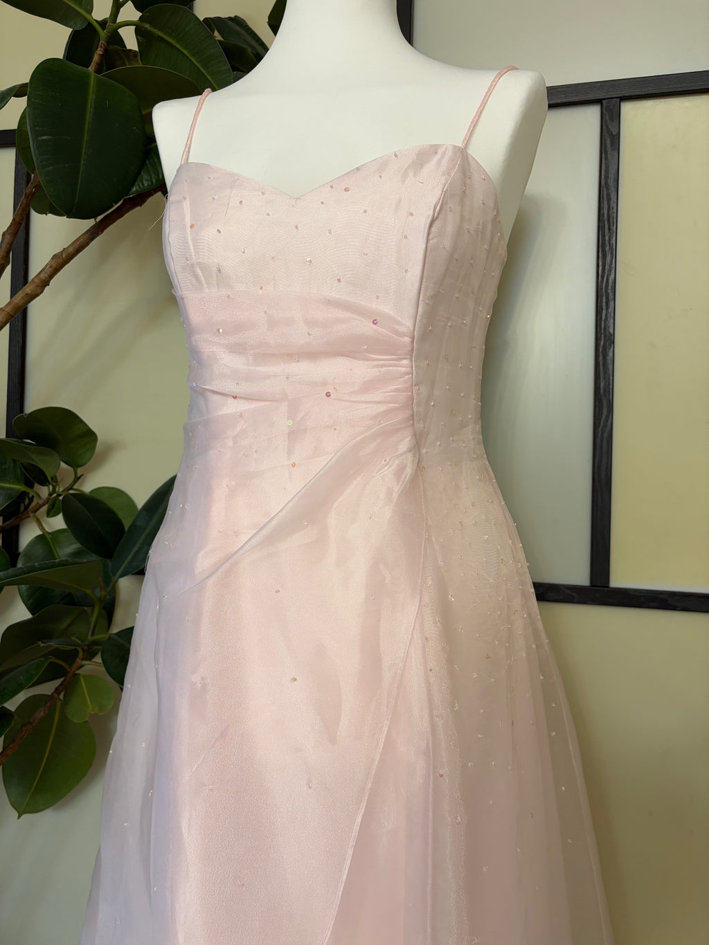 Powder pink maxi dress embellished with beads