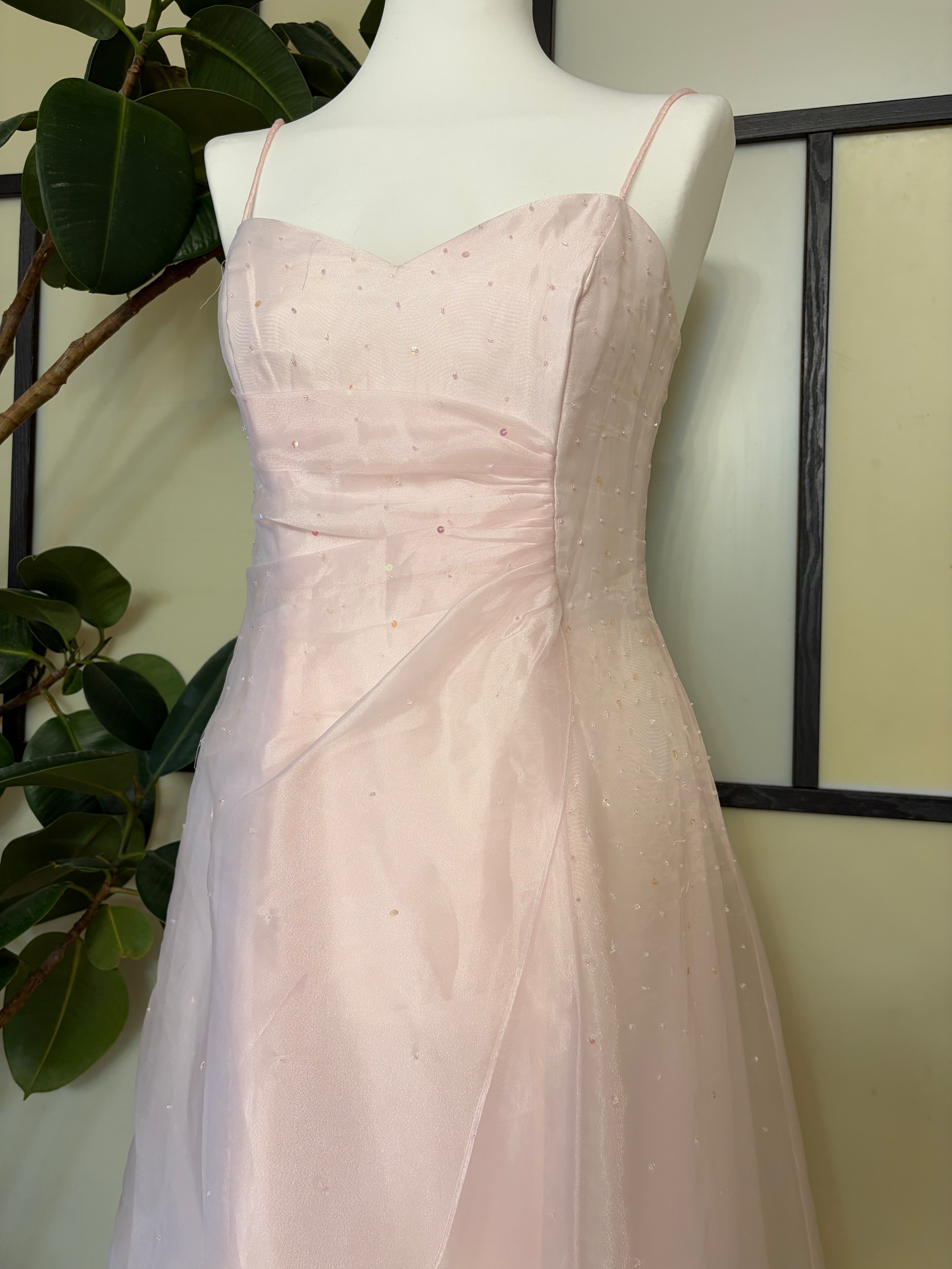 Powder pink maxi dress embellished with beads