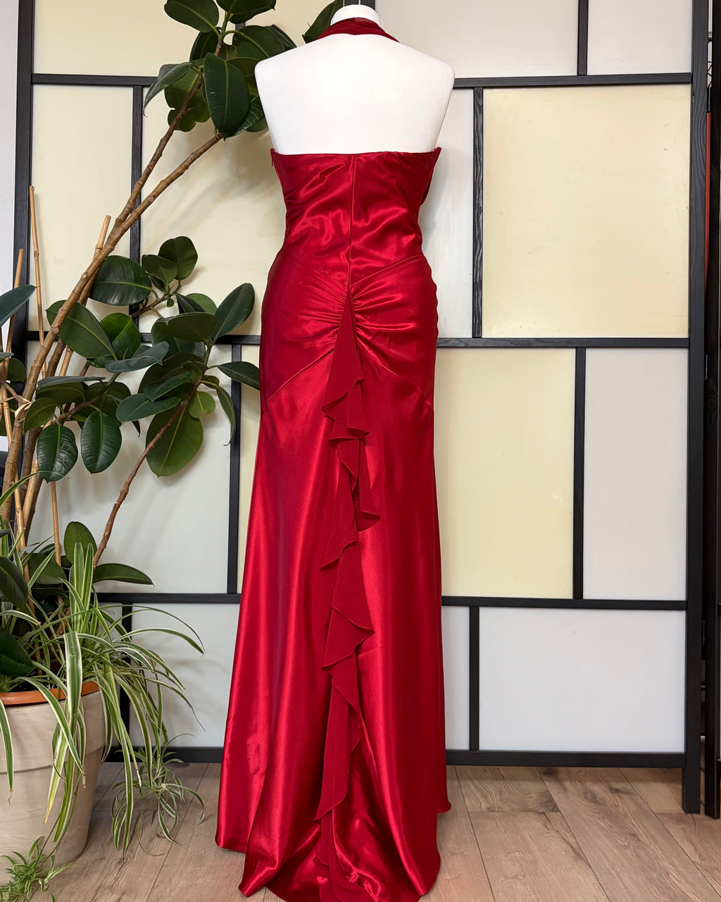 Red dress with a ruffle