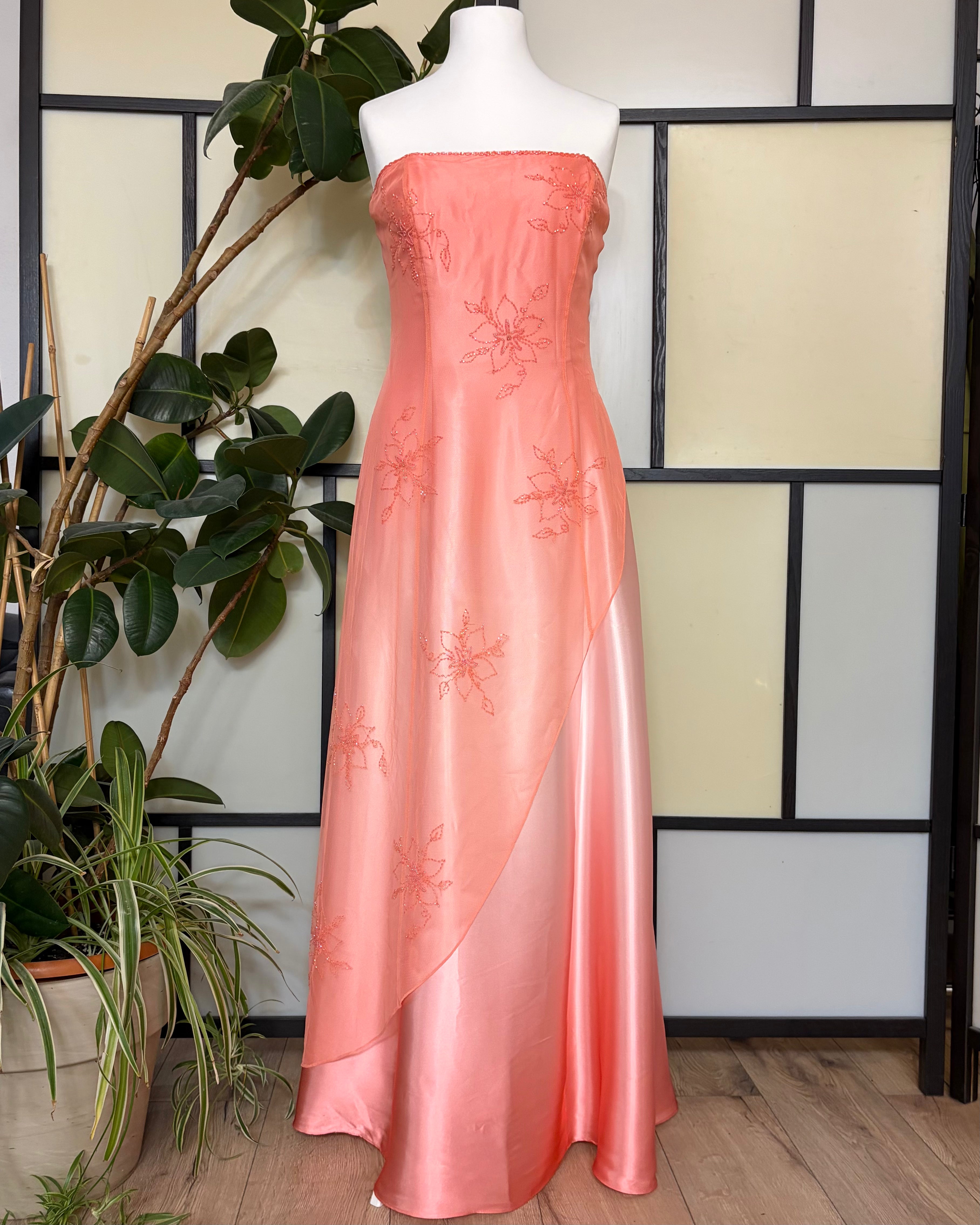 Coral maxi dress embellished with beads