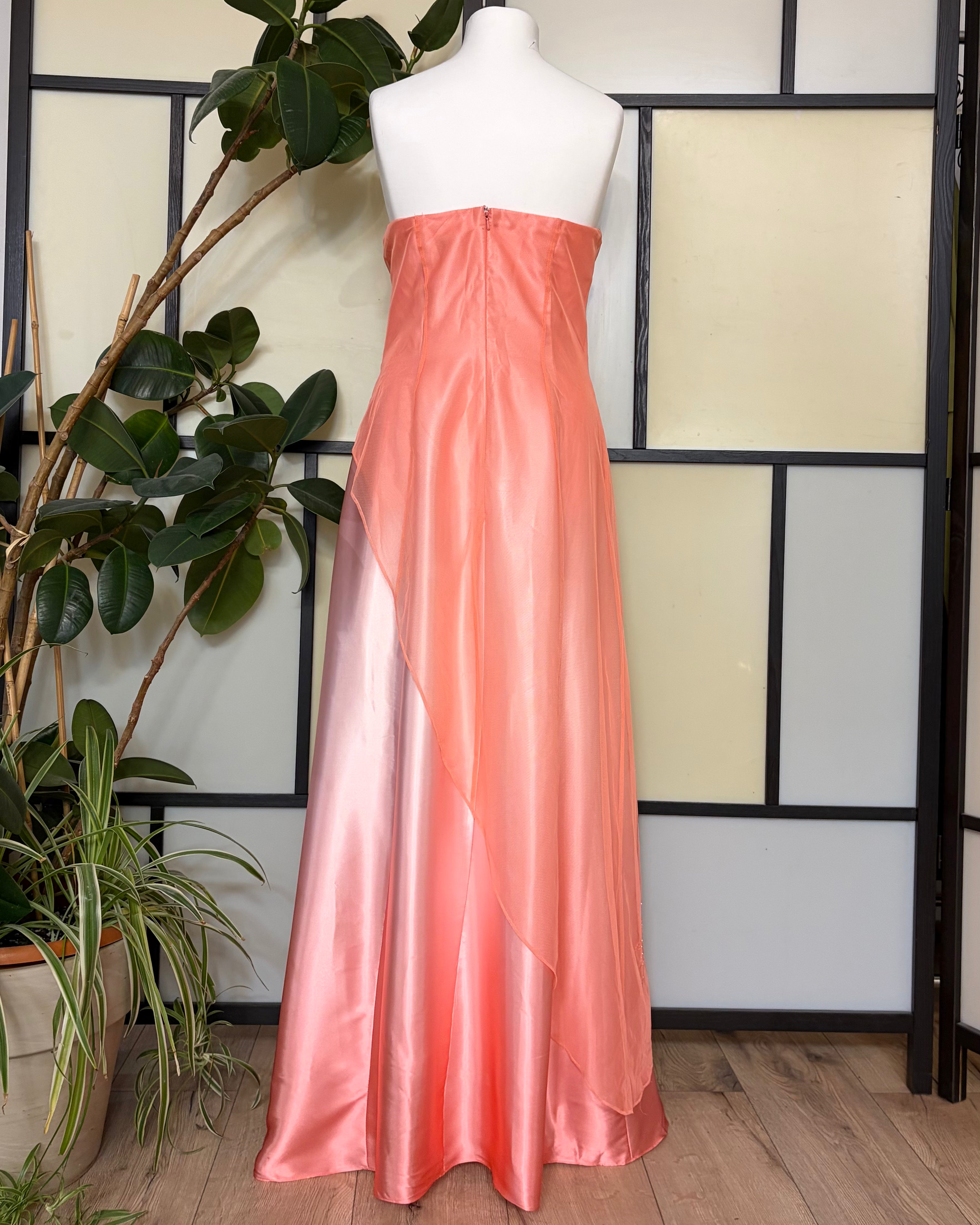 Coral maxi dress embellished with beads