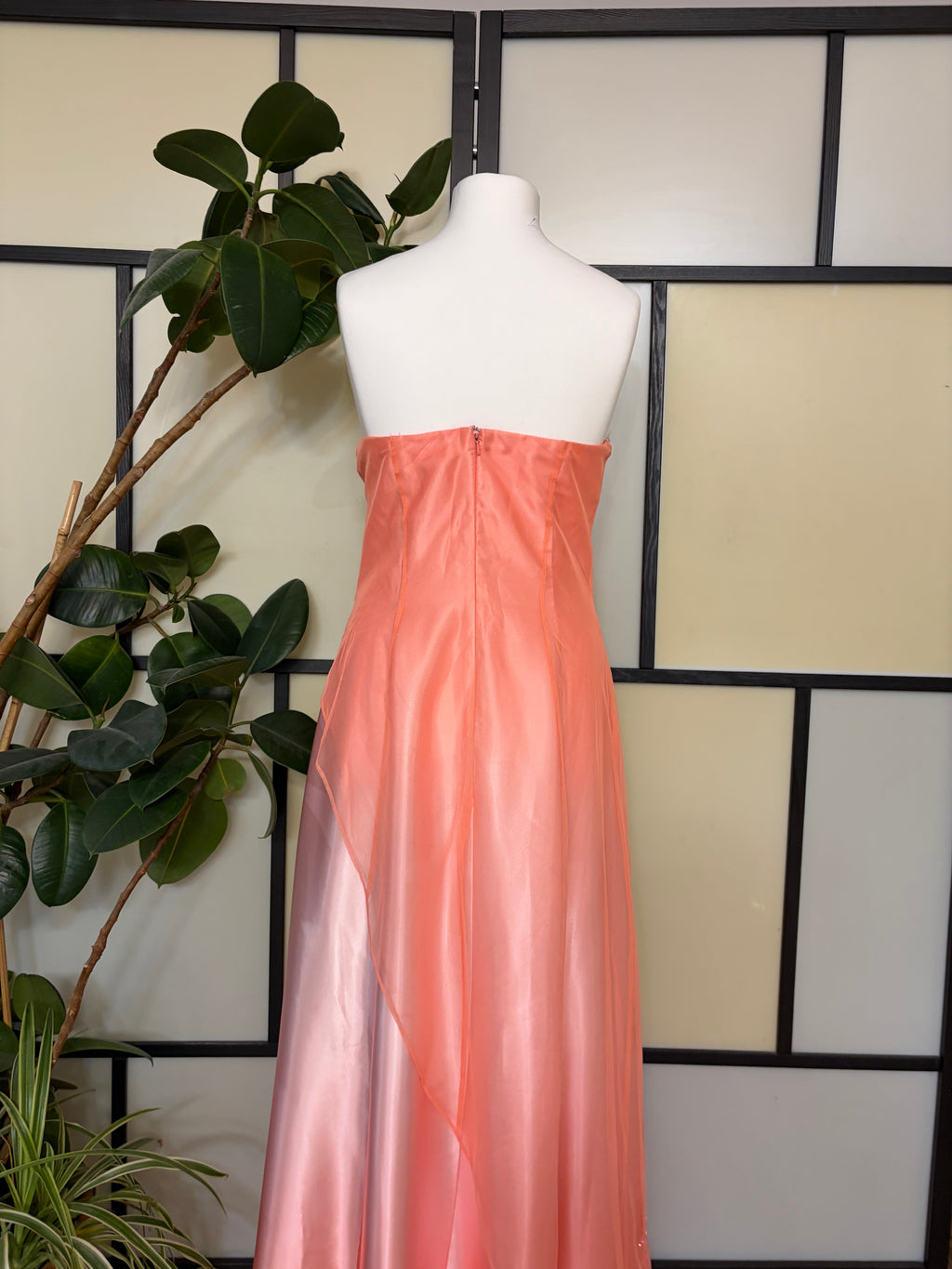 Coral maxi dress embellished with beads