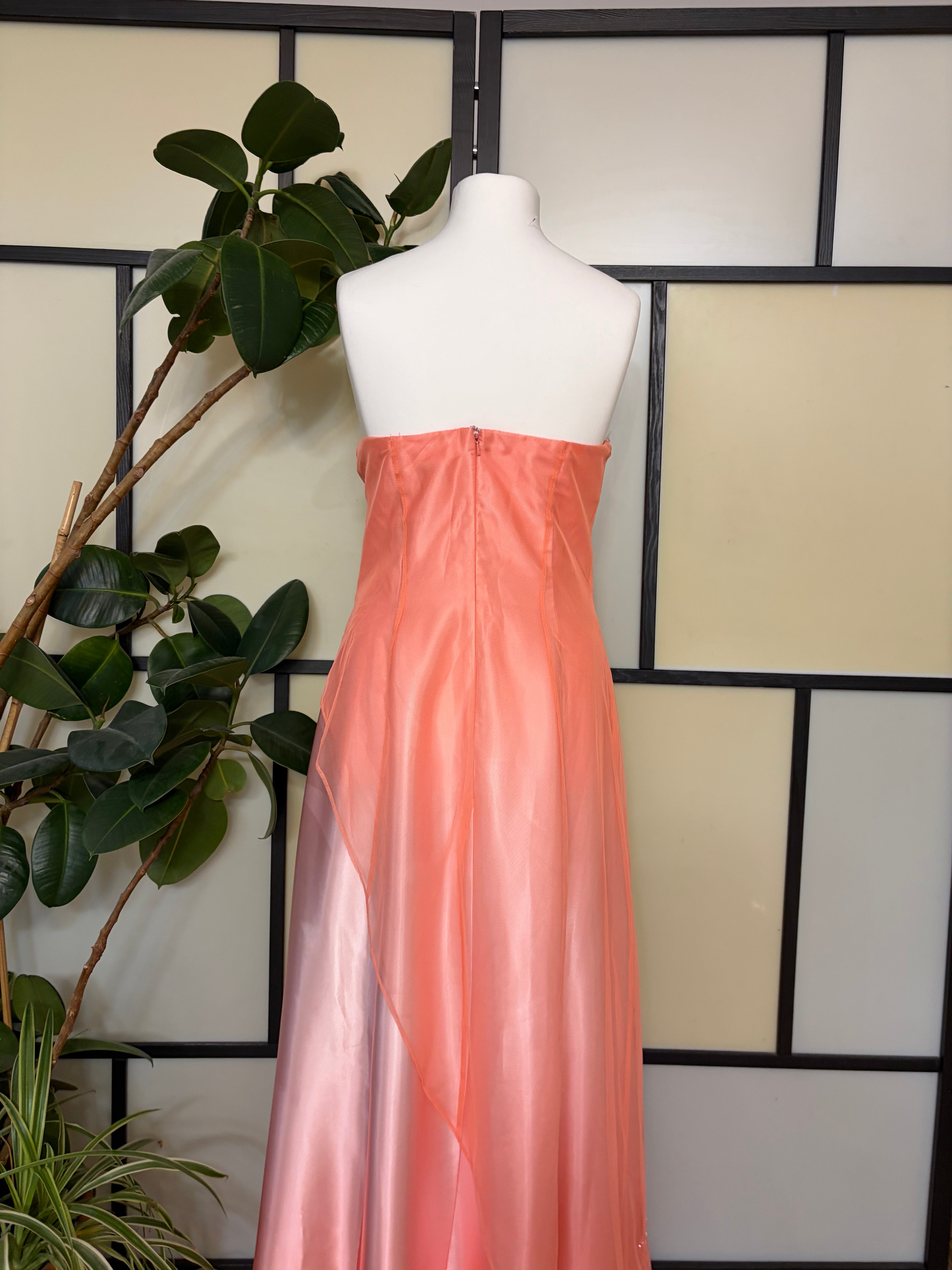 Coral maxi dress embellished with beads