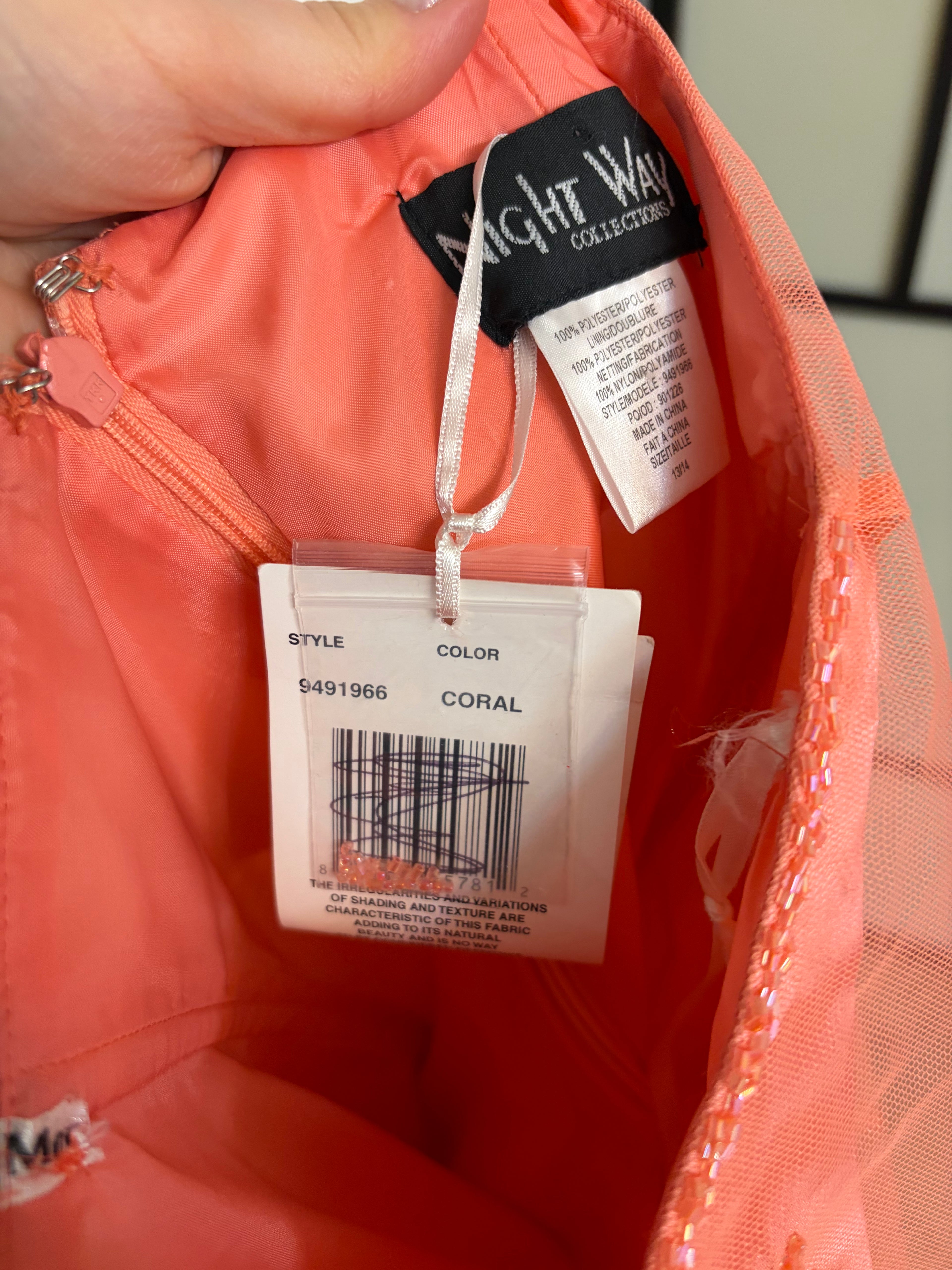 Coral maxi dress embellished with beads
