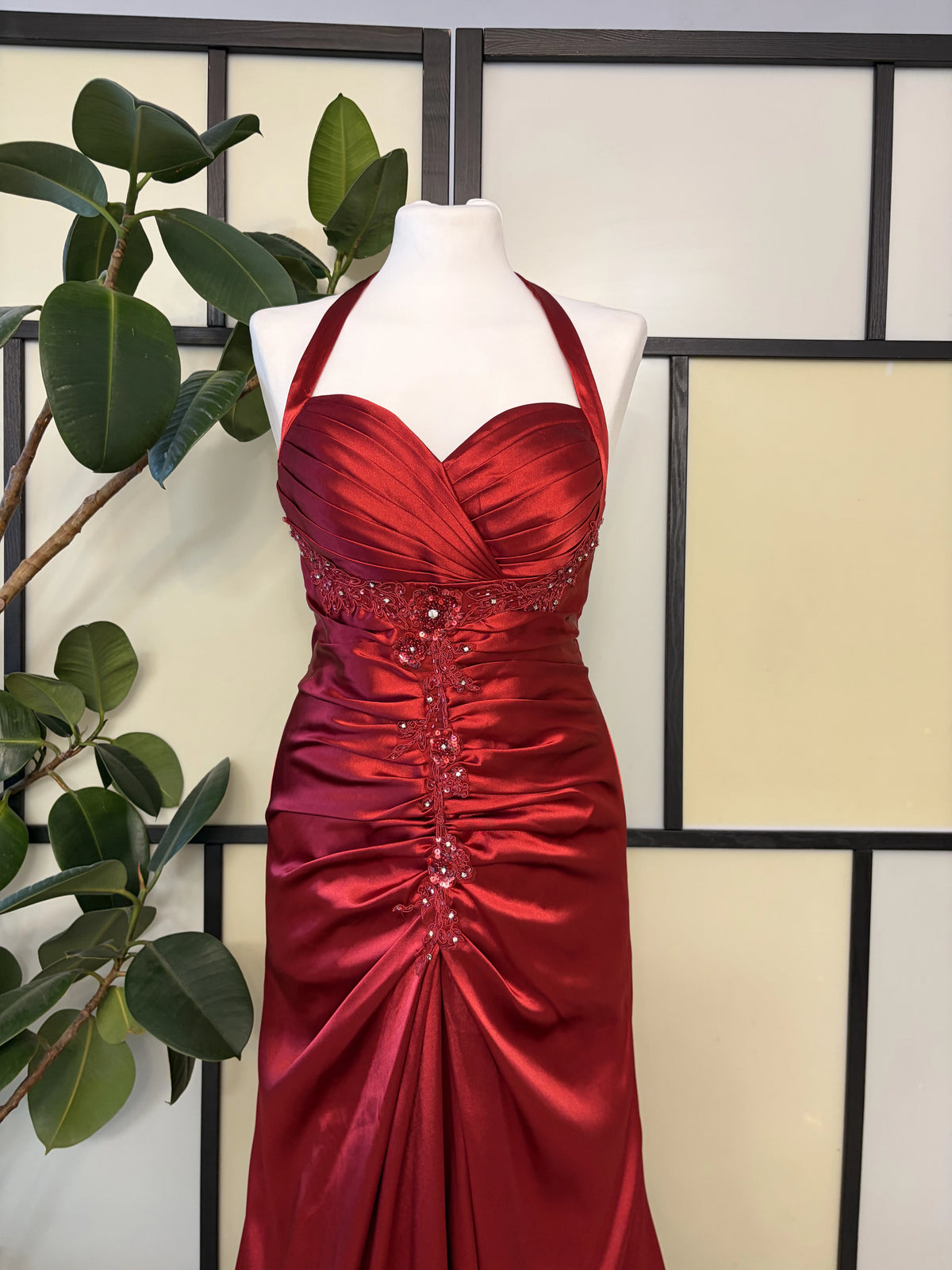 A red dress consisting of several layers of fabric