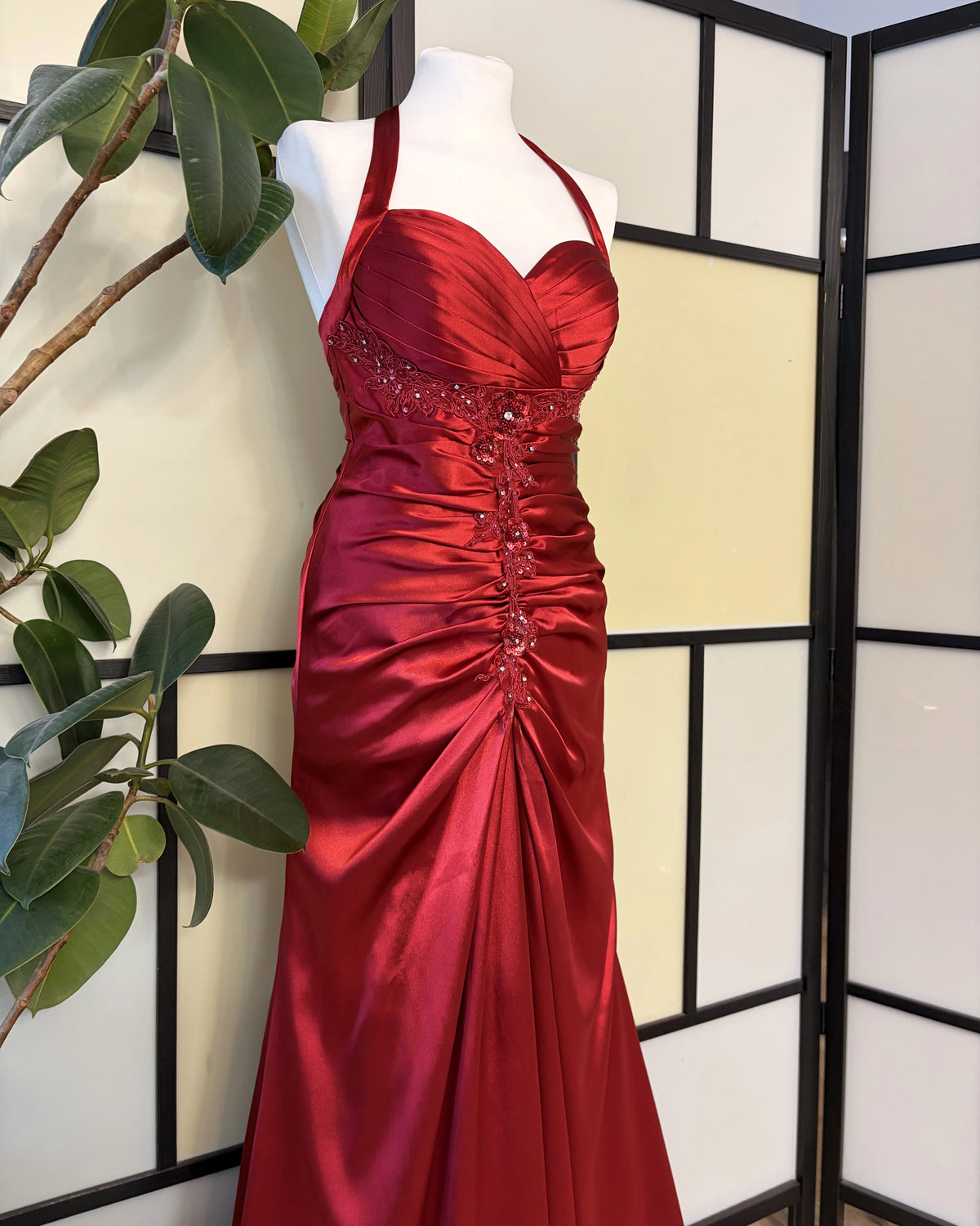 A red dress consisting of several layers of fabric