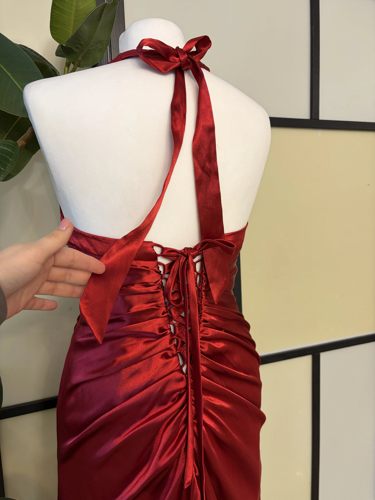 A red dress consisting of several layers of fabric