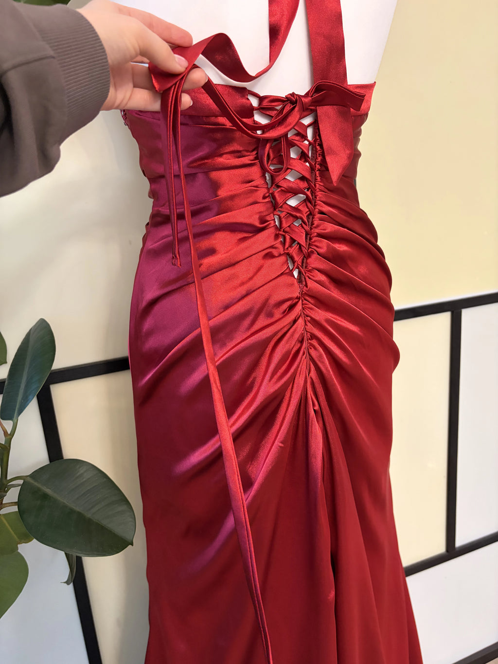 A red dress consisting of several layers of fabric